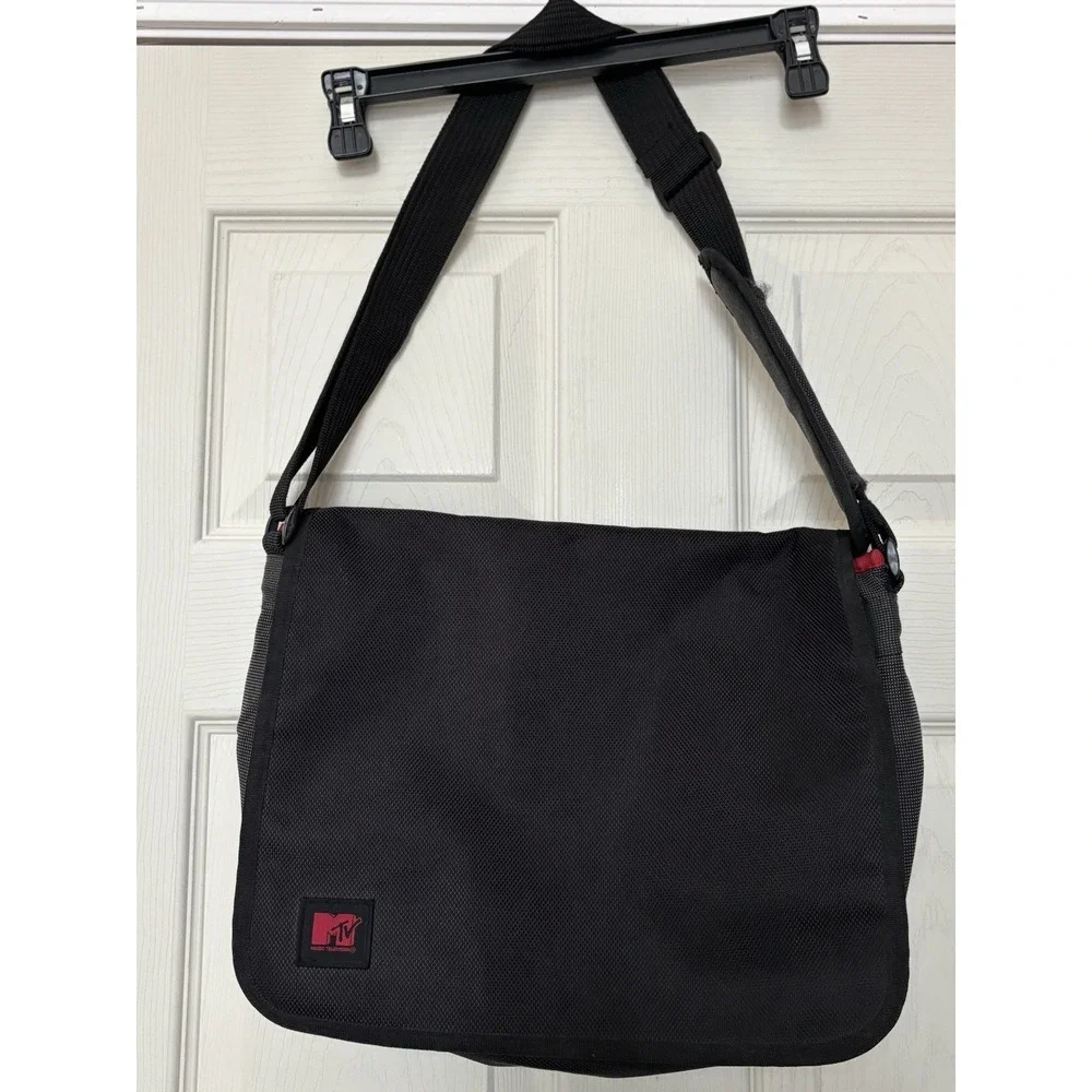 Vintage MTV Messenger Bag Black Gray Red Logo Adjustable Strap Promotional Logo
